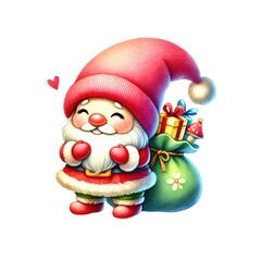 Fototapeta premium A cheerful Santa Claus character holds a gift bag, spreading joy and warmth for the festive season.