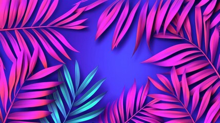 Vibrant Colorful Tropical Leaves on Deep Purple Background for Design and Creative Projects