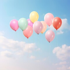 Multicolored balloons floating in the air against a bright blue sky, symbolizing celebration, joy, and freedom.
