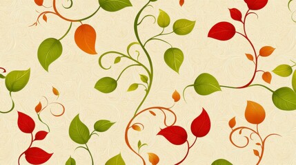 Elegant and Vibrant Floral Pattern with Colorful Leaves on Soft Textured Background