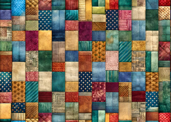 Colorful patchwork design with squares.