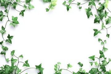 Fototapeta premium A sleek emerald green rectangular border, elegantly intertwined with lush ivy vines, set against a clean white background, providing generous negative space for branding or creative design 
