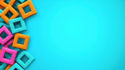 Fototapeta premium Colorful geometric shapes on vibrant turquoise background, perfect for creative and playful designs