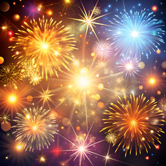 Naklejka premium Vibrant fireworks display against a dark night sky.