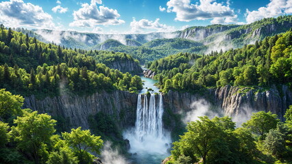 nature landscape mountain waterfall cascade forest stream lake