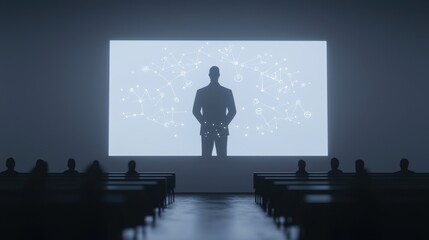 Obraz premium Presentation in Dark Room with Abstract Screen Display