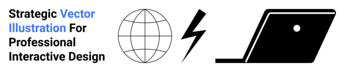 Globe, lightning bolt, and laptop portraying global communication, energy, and technology. Ideal for digital innovation, connectivity, design tools, online collaboration professional strategies