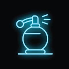 Blue neon sign of a perfume bottle spraying fragrance, perfect for beauty and cosmetics projects