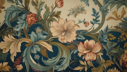 Vintage Floral Wallpaper A Symphony of Colors and Patterns Filling a Timeless Retro Room, Showcasing the Beauty of Nature Embellished with Elegant Motifs.