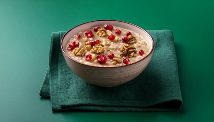 Turkish traditional dessert ashura on green background