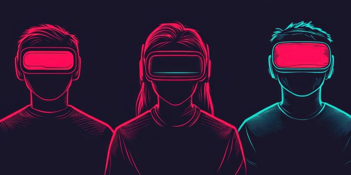 Three People Engaged with Virtual Reality Technology