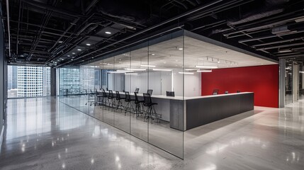 Obraz premium A modern office with employees engaged in a leadership development workshop, featuring teamwork exercises and interactive discussions