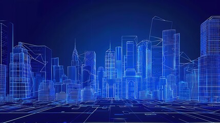 Naklejka premium Cities at night with blue glowing line