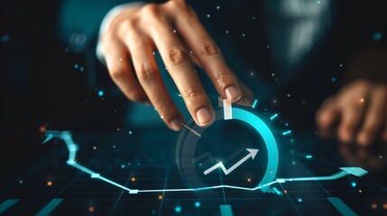 Businessman with financial charts and graphs on virtual screen
