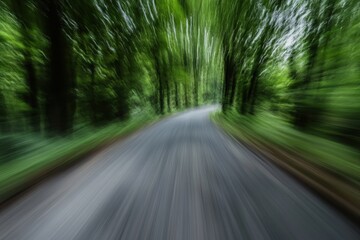 Obraz premium Fast Drive, Green Forest Road, Motion Blur, Nature