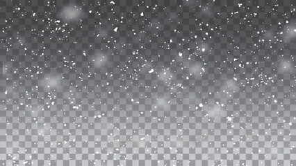 Light effect with lots of glittery highlights shining on transparent background. Snowflake design. Winter. Snowfall.