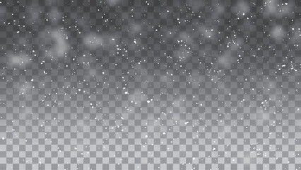 Light effect with lots of glittery highlights shining on transparent background. Snowflake design. Winter. Snowfall.