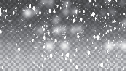 Light effect with lots of glittery highlights shining on transparent background. Snowflake design. Winter. Snowfall.