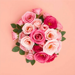 Naklejka premium Top-View Studio Shot of Pink Rose Flowers