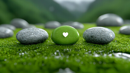 Green heart stone, peace, nature, mountains, moss