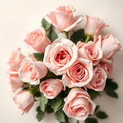 Top-View Studio Shot of Pink Rose Flowers"