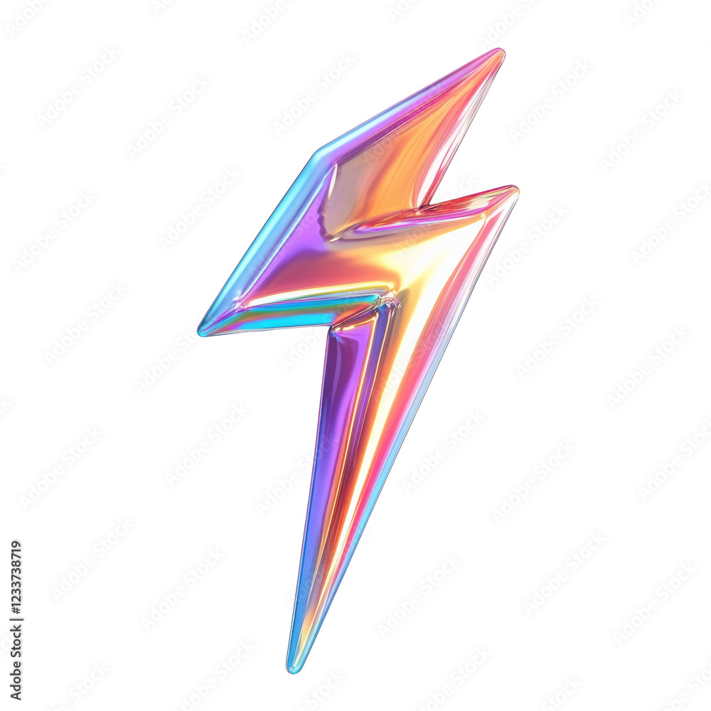 Poster a vibrant iridescent lightning bolt rendered digitally against a black background showcases a glossy