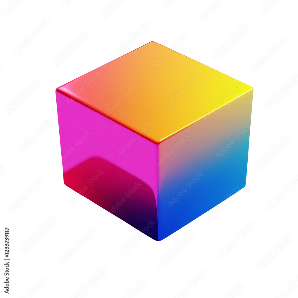 Aufkleber A digitally rendered three dimensional cube with a vibrant color gradient transitioning from pink to blue.