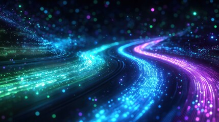 Obraz premium Colorful flowing light trails with vibrant sparkles in background