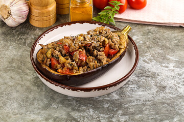 Baked eggplant stuffed meat and tomato