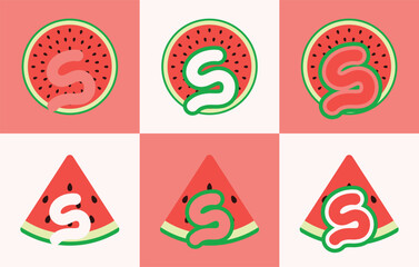 Letter S watermelon. This logo combines letters and watermelon fruit. Suitable for fruit shops, orchard, juice and the like
