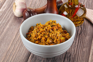 Vegan garnish - lentil with vegetables