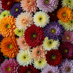 Red, Orange, Pink, Purple, Green and White Chrysanthemums