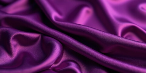 Obraz premium Deep violet satin with a glossy sheen dances in graceful folds, showcasing its lustrous, velvety texture against soft creases