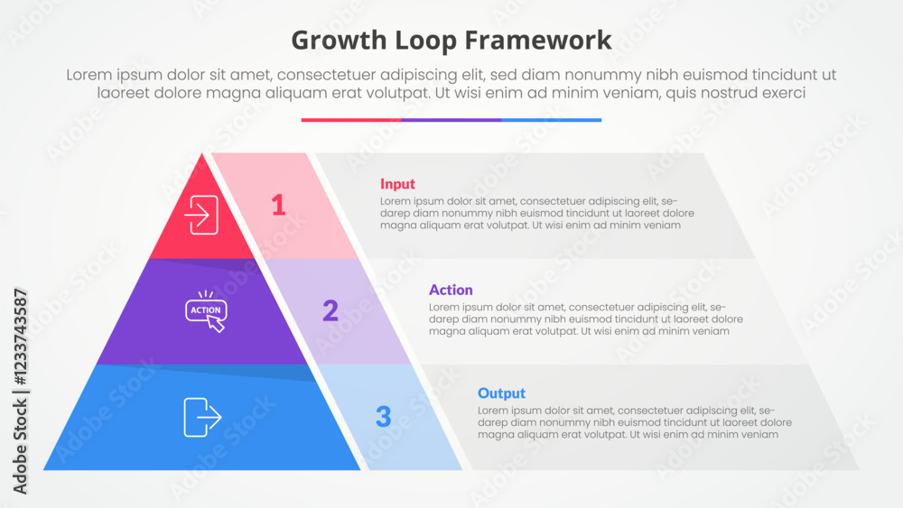 Poster growth loop framework infographic concept for slide presentation with pyramid shape and transparent 