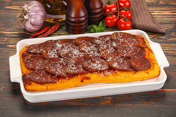 Homemade Roman pizza with pepperoni