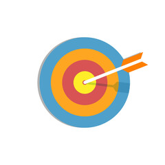 dart target icon.arrow hitting in the target center of dartboard. Modern flat style isolated on white background. Goal achieve or Business success concept. web site design, logo, app, UI