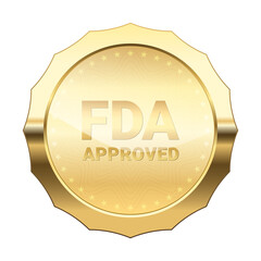 FDA Approved label, Food And Drug Administration Gold Polygon shiny sticker Badge with stars for use to your product, realistic tag ready for print