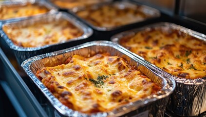 Delectable Layers of Cheesy Lasagna in Foil Trays