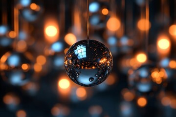 Abstract 3D rendering of floating metallic orbs. Sci-fi glowing textures enhancing depth., Generative AI