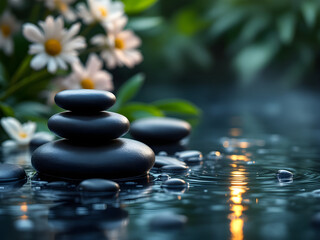 Tranquil Spa Background with Zen Stones, Water, and Relaxing Atmosphere - Generated by AI