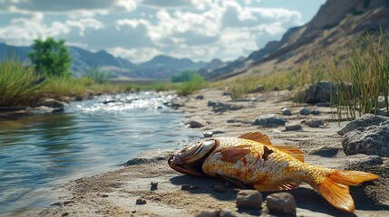 Dying Fish in a Dried-Up Riverbed: A Stark Reminder of Water Scarcity and Pollution