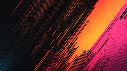 Fototapeta premium A dark, retro banner design with an abstract grainy background featuring a magenta, orange, and black gradient.