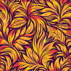 Ornate gold and orange floral pattern on a deep purple background.