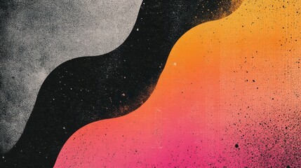 A dark, retro banner design with an abstract grainy background featuring a magenta, orange, and black gradient.