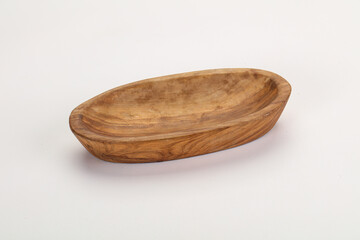Empty natural wooden bowl isolated