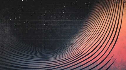 A dark, retro banner design with an abstract grainy background featuring a magenta, orange, and black gradient.