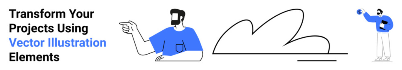 Male characters gesturing and playing, combined with minimal abstract elements. Ideal for creativity, teamwork, education, collaboration, entertainment, modern design, flat landing page banner