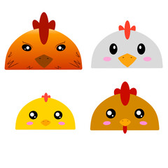 Chiken family vector design. Cute design of a group of chickens. Set of farm animals. Collection of cute chicken face vector cartoon 
