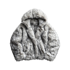 Faux Fur Hooded Jacket in Light Gray Isolated on Transparent Background