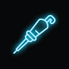 Blue neon icon of a soldering iron glowing on a black background, perfect for projects related to electronics repair